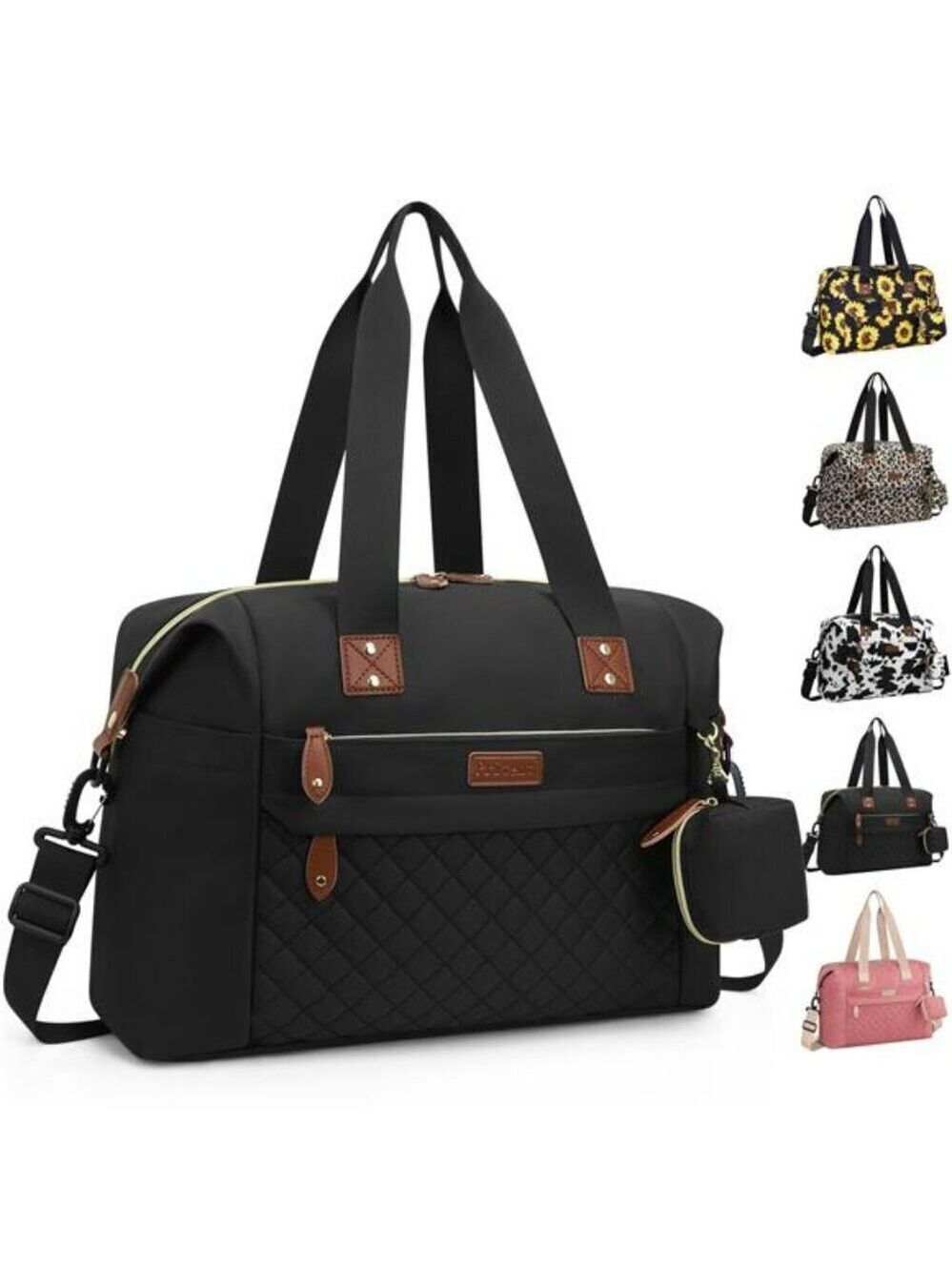 Diaper Bag Tote Waterproof Black Baby Travel Bag with Stroller Clips Case